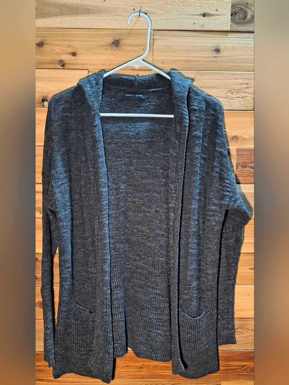 Hooded Open-Front Knit Cardigan By American Eagle - Size S - Charcoal Gray Color